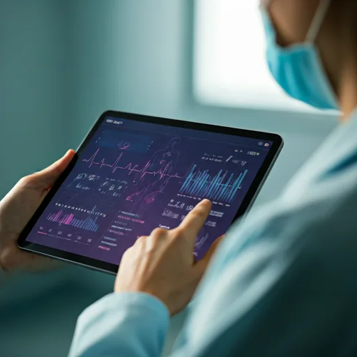 Medical professional holding a sleek, modern tablet displaying patient health analytics.
